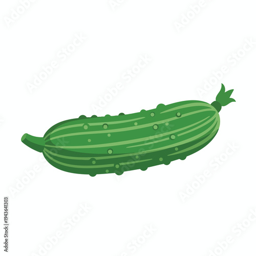 A green, bumpy cucumber with ridged skin and a leafy stem