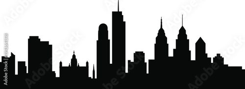 Philadelphia Pennsylvania skyline silhouette with historic city hall and downtown skyscrapers isolated on white background, iconic urban cityscape vector illustration for travel