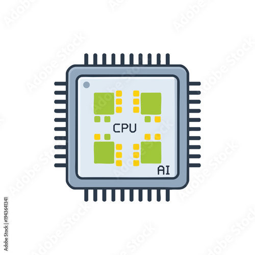 Stylized icon of a central processing unit chip with AI labeling