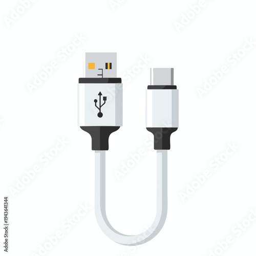 White USB-A to USB-C cable, isolated on white, clean illustration