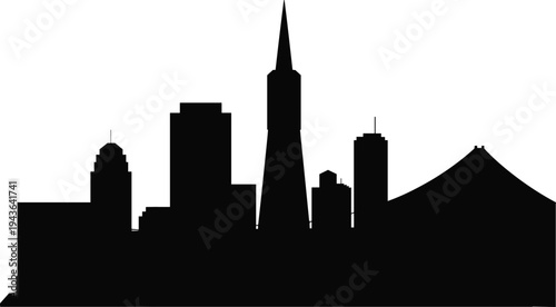 San Francisco skyline silhouette with Transamerica Pyramid and modern downtown buildings isolated on white background, iconic urban cityscape vector illustration for travel