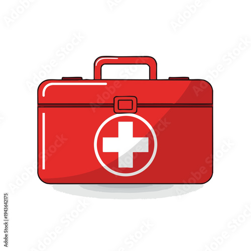 Red medicine chest with a white cross, closed, on a white background