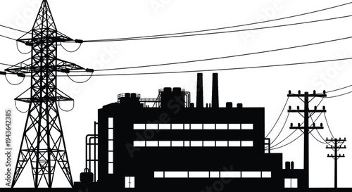 Vector black family silhouette jumping children dog breeds and human head profile set with electrician and street lamp icons isolated on white background.