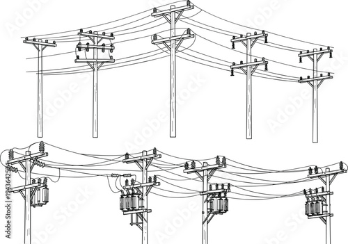 Vector black family silhouette jumping children dog breeds and human head profile set with electrician and street lamp icons isolated on white background.