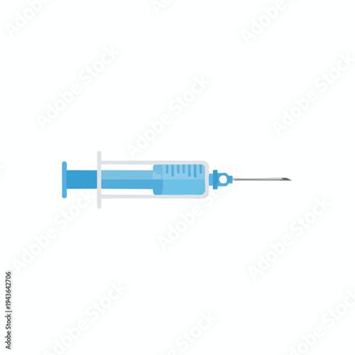 A blue syringe filled with liquid, against a white background