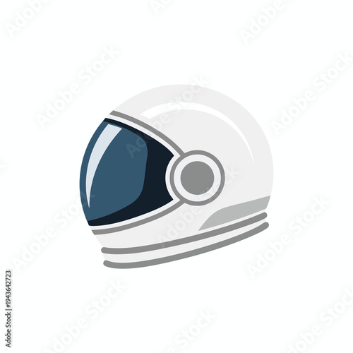 A stylized, flat white astronaut helmet with a blue visor and gray accents