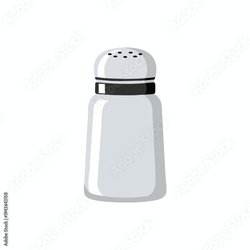 A gray shaker with a black band and a perforated lid, isolated on white