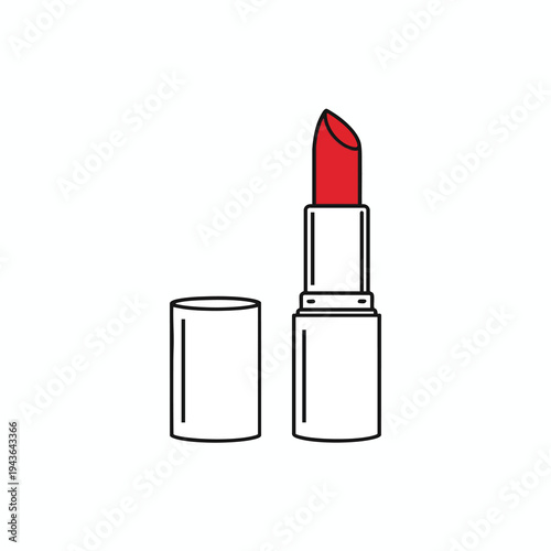 A simple red lipstick with its cap beside it, on a white background