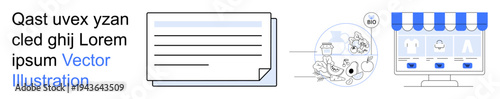 Business operations, digital workflow, e-commerce, online shopping, data organization, and marketing. a digital document transfer process, icons and an online storefront. Business operations