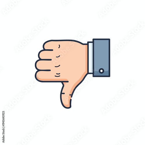 A stylized hand with thumb down, wearing a suit cuff, signifies dislike