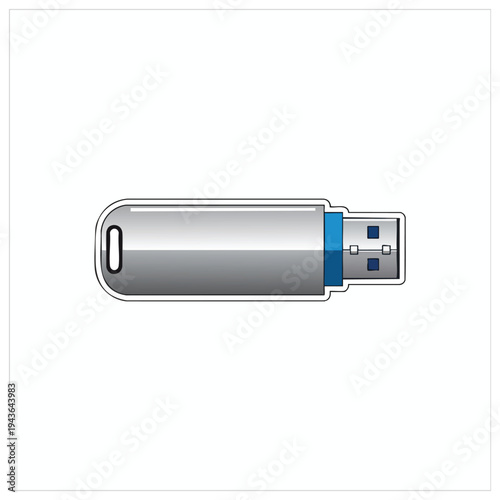 Silver and blue USB drive with a sleek, metallic design and blue accents