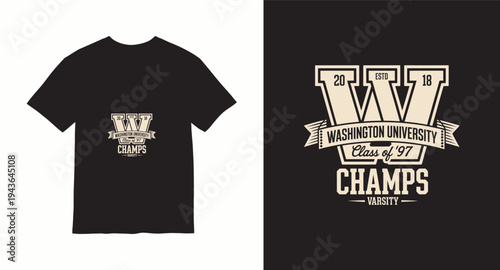 Washington university class of '97 champs varsity t-shirt design, vintage and retro style