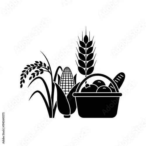 Agriculture Harvest of Various Crops with Basket of Fresh Produce