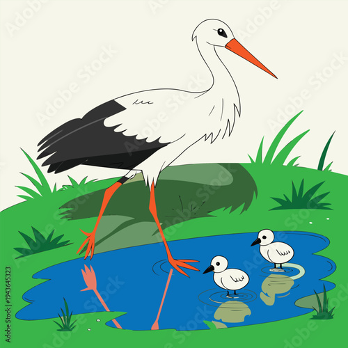 Bird Family at the Lake