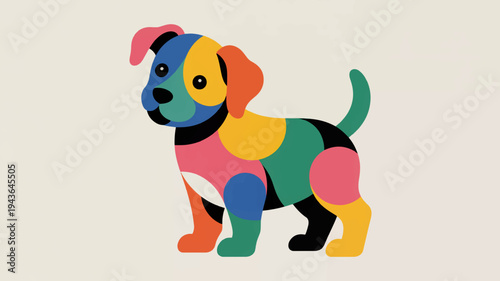 Colorful dog puzzle pieces illustration standing isolated on beige background