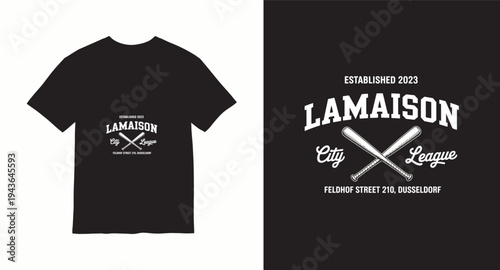 Lamaison city league established 2023 baseball bats on black t-shirt design