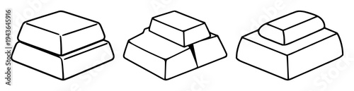 Gold bullion bars set with flat vector icon of a stack of gold bullion bars featuring wealth, investment, minimalist, 2D and gold