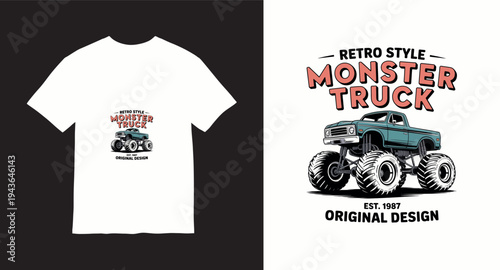 Retro style monster truck illustration with large wheels