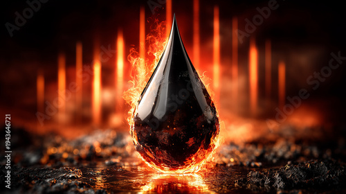 Flaming Oil Drop: A glossy,...