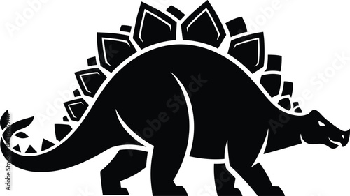 Stegosaurus Dinosaur Silhouette Isolated on White Background, Prehistoric Jurassic Reptile Illustration with Detailed Plates and Spiked Tail for Educational, Wildlife, and Design Projects
