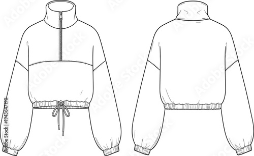 sweatshirt, cropped, vector, fashion, technical, apparel, garment, clothing, template, sketch, drawing, mockup, sportswear, activewear, fleece