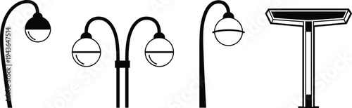 Vector black family silhouette jumping children dog breeds and human head profile set with street lamp icons isolated on white background for community concept.