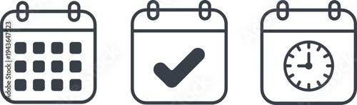 Business calendar and time management vector icon set for event scheduling, project planning, and deadline tracking