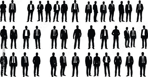 Large collection of professional business people silhouettes standing in formal suits for corporate team leadership management recruitment successful career and office staff concept.
