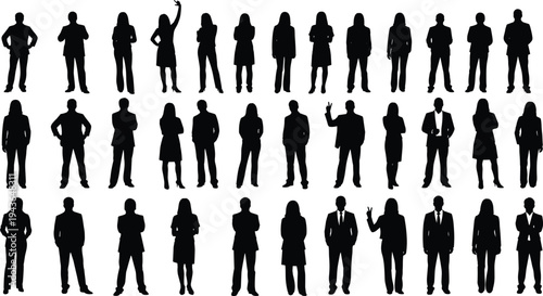 Mega collection of professional business people silhouettes featuring walking figures presentation gestures and diverse avatar headshot profile icons isolated on white background vector design