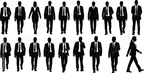 Mega collection of professional business people silhouettes featuring walking figures presentation poses and diverse avatar headshot profile icons isolated on white background vector