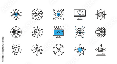Collection of circular gear-like icons featuring radial designs and decorative emblems.