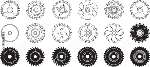 Collection of various mechanical gear and cogwheel designs