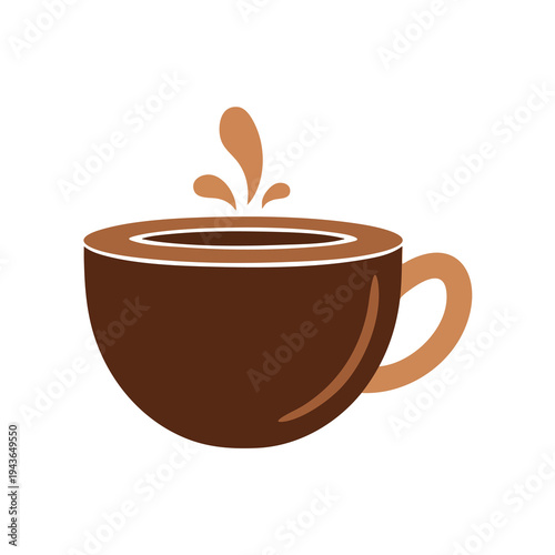 Minimalist brown cup with a splash of warm beverage, simple design