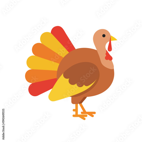 Simple cartoon turkey with fan tail, red wattle, and yellow beak