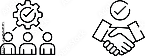 Business teamwork and partnership vector icon set for professional collaboration, corporate deal agreement, and project management success