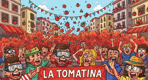 Celebrating La Tomatina Festival with Joyful Tomato Fight Scene