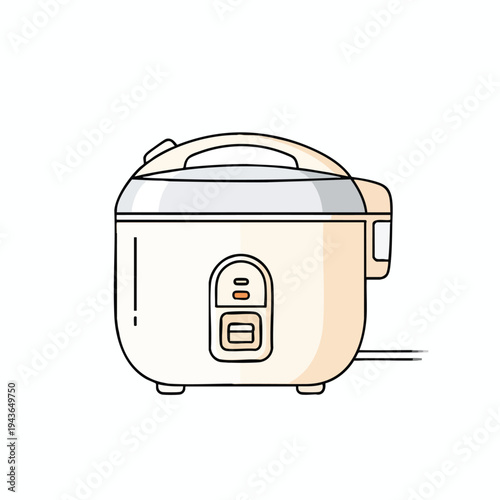 Creamy, rounded electric rice cooker with simple controls and power cord