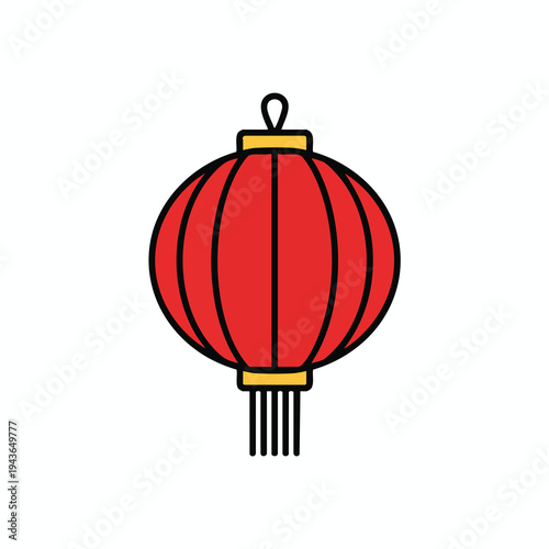 A simple, flat-design illustration of a red and yellow Chinese lantern hanging