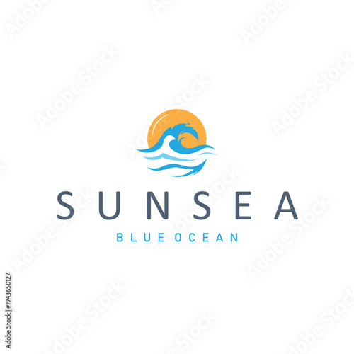 Summer Minimalist Style Ocean Waves Sunset Logo Design