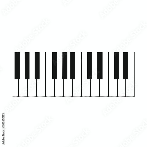 Minimalist black and white illustration of a segment of piano keys on a white background