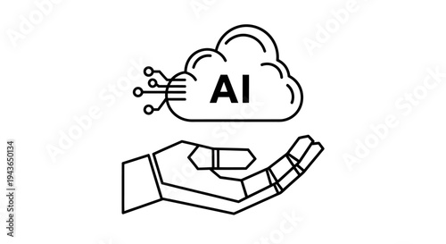 Collaborative Artificial Intelligence Concept Represented by Cloud and Helping Hand.