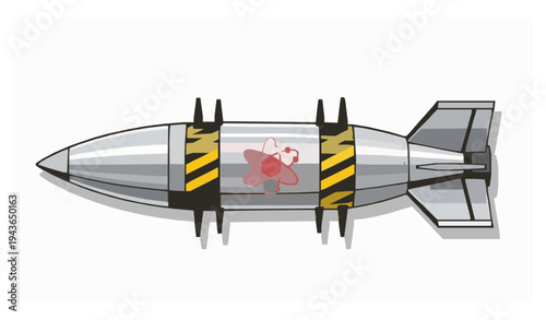 Nuclear missile bomb with atomic symbol military weapon vector illustration