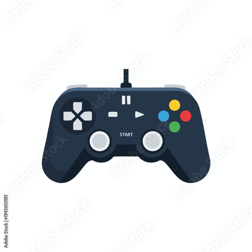 A dark game controller with a directional pad, buttons, and analog sticks on a white background