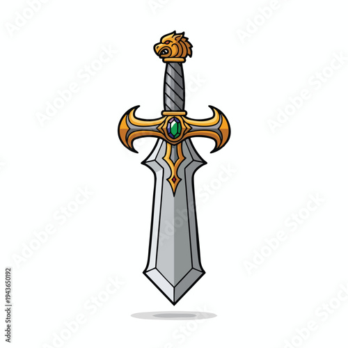 Ornate fantasy sword with lion-head pommel and jeweled crossguard
