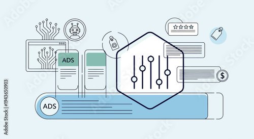 Technology Illustration Highlighting Circuits, Devices and Digital Innovation in a Modern Lab.