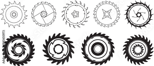 Eight circular saw blades in various states of distortion and degradation