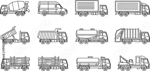 Diverse black silhouette collection featuring city skyline with skyscrapers oak trees graceful female dancer standing woman and circular geometric design isolated on white background