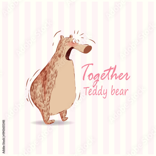 Cute adorable bear kawai hand drawn retro vintage character vector illustration. Funny bear for kids isolated on background.