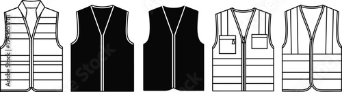 Women's Crew Neck Sleeveless Tank Top Flat Vector Illustration Set Front and Back View Casual Summer Shirt Outline Silhouette Icon for Fashion Design Templates