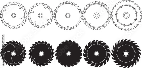 Set of circular saw blades in various states of sharpness and wear